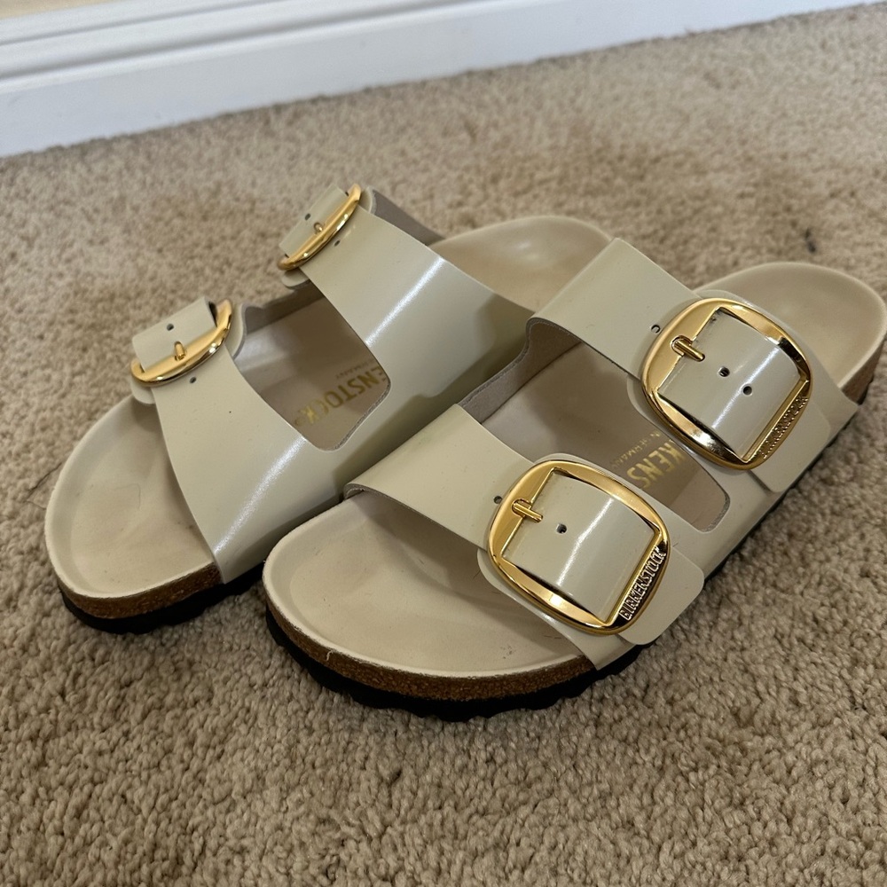 Arizona Birkenstock Sandals, Cream/Ecru, Gold Big Buckle, EUC, 38 EU - Picture 5 of 5